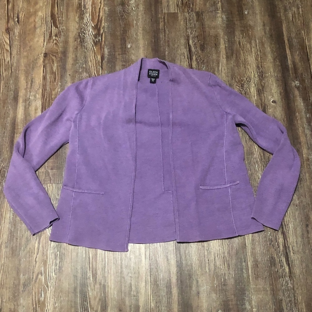Eileen Fisher Cardigan Women's Petite Small Lavender Open Silk Chore Pocket
